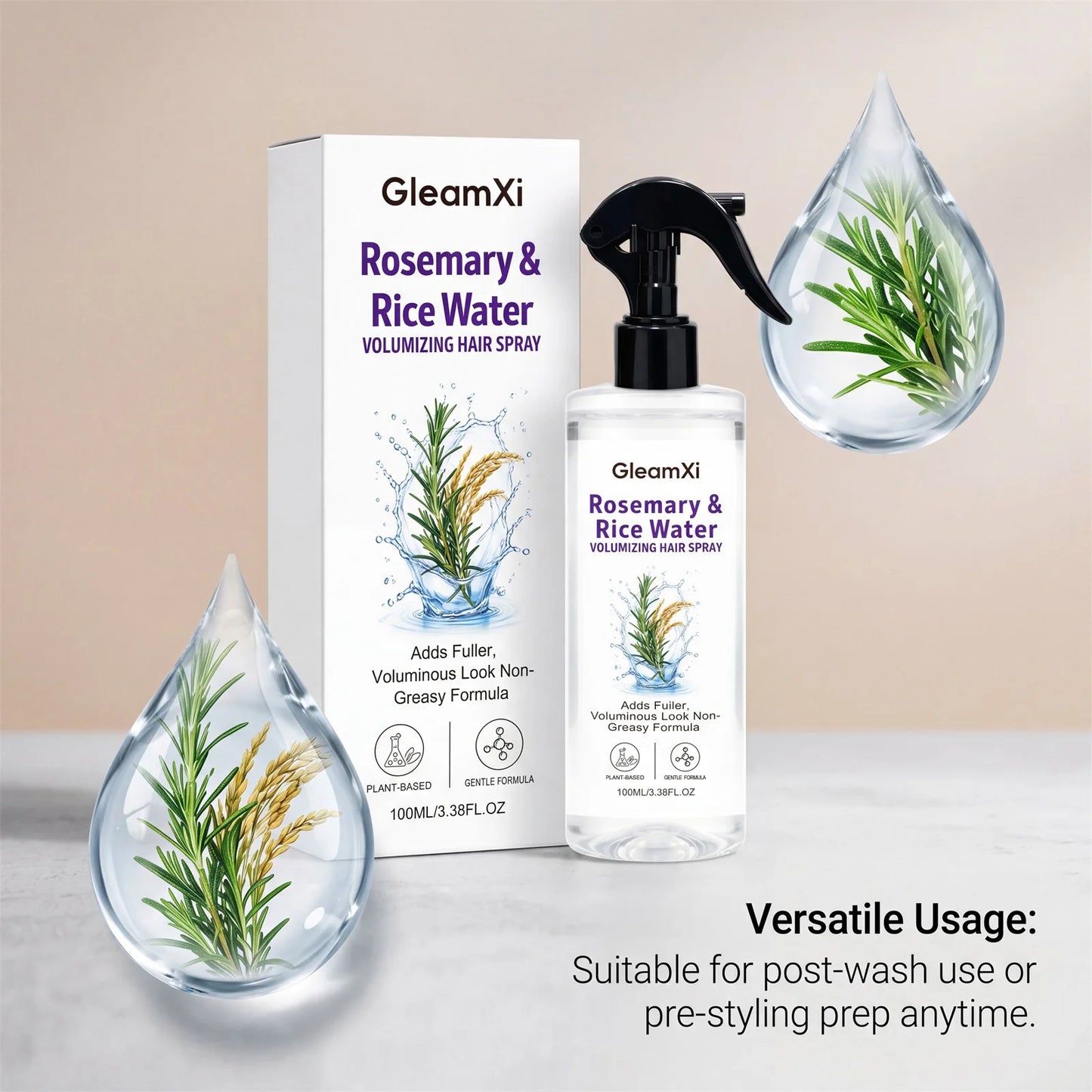 Rosemary Rice Water Hair Spray, Nourishes Roots & Ends, Leaves Hair Silky, Lightweight Texture, Long-Lasting Fresh Fragrance